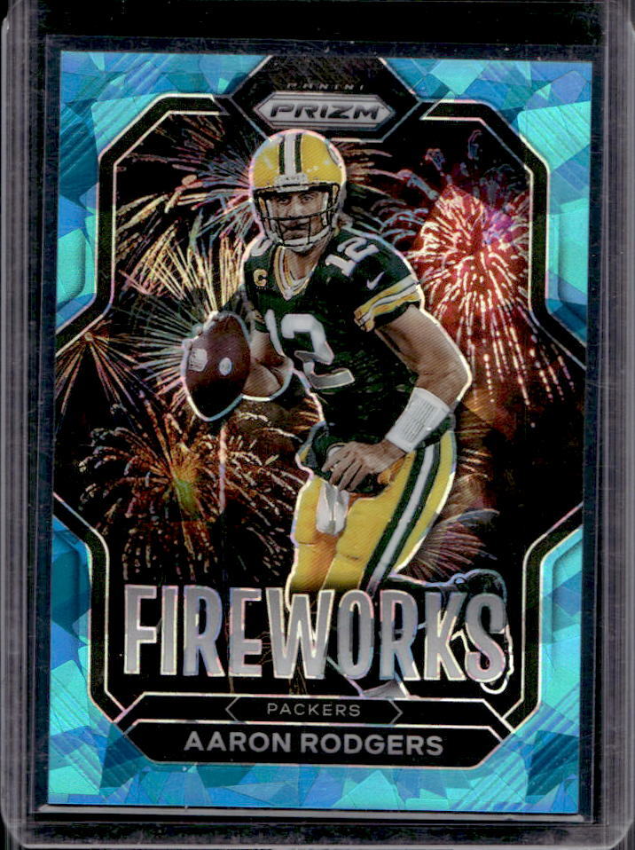 2022 Panini Prizm Aaron Rodgers Fireworks Blue Ice Prizm #/99 Packers