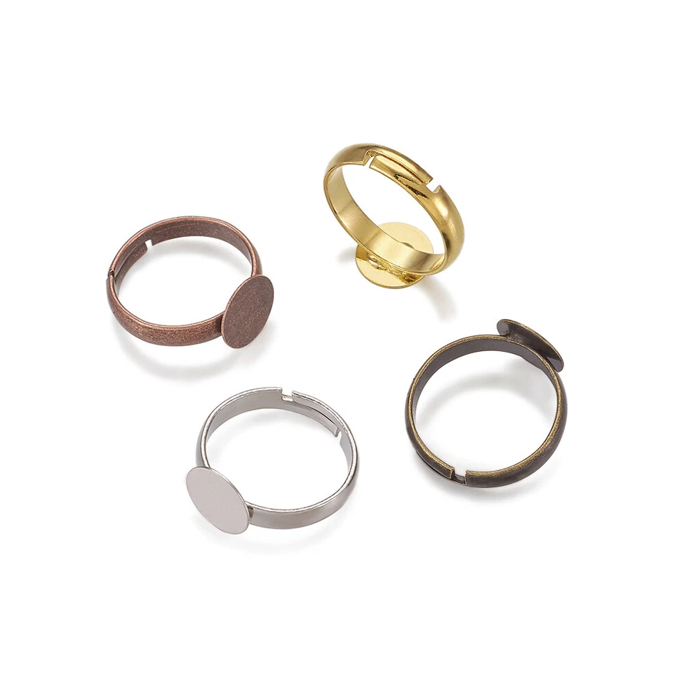 100 шт. регулируемых латунных заготовок для колец с круглой клейкой подушечкой 8 мм фурнитура для рукоделия 14x3 мм - Изображение 1 из 1