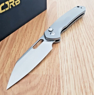 CJRB Pyrite Folding Knife 3.13" AR-RPM9 Steel Blade Gray Titanium Handle - Image 1 of 4