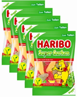 Haribo Super Gurken - Fruchtgummi Veggie Vegetarisch Vegan - 5 Beutel je 175g - Bild 1 von 4