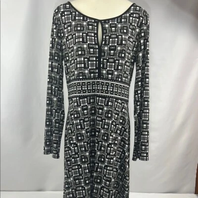 NWT Max Studio Abstract Black & White Keyhole Neck Geometric Dress Size L - Image 1 of 4
