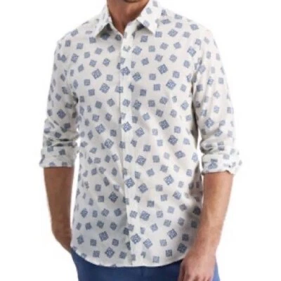 Camisa social masculina Club Room 2XL estampa rolo paisley algodão stretch branco - Imagem 1 de 4