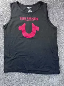 True Religion Mens Black Tank Top Large 100% Cotton Red Logo Sleeveless Loungewe - Picture 1 of 6