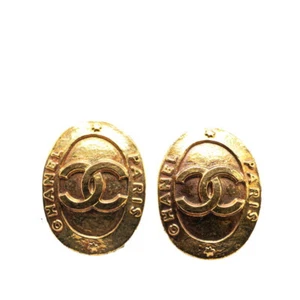 CHANEL vintage COCO Mark Oval Earring Women 【Used】 - Picture 1 of 5