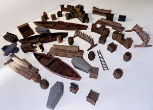 Miniature Hard Plastic Canoes,Crates,Barrels, Logs,Caskets, Ladder,Fences 38 Pcs - Picture 1 of 6