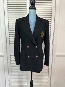 Blazer de Lana Vintage Lauren Ralph Lauren Negro Doble Pecho Logotipo Cresta 6 - Imagen 1 de 10