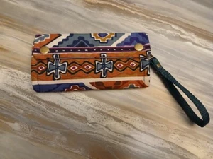 New Southwestern Clutch Wristlet Wallet Brown Purple Geometric Trifold Zip Pouch - Bild 1 von 7