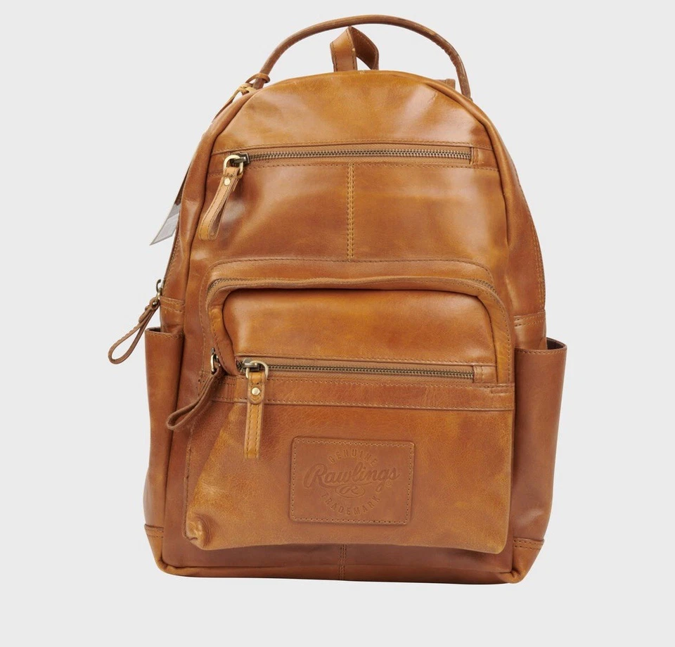 RAWLINGS Leather Backpack Red Label Rugged Series Tan Genuine Full Grain - Image 1 of 4