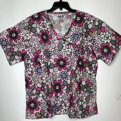 NWT Beverly Hills Uniforms Scrubs 3X PLUS SIZE - Peace Flowers - Image 1 of 4