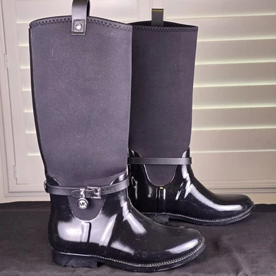 Michael Kors Charm Stretch Women's Rubber Black Pull-on Rain Boots Size 8 U.S. - Image 1 of 4