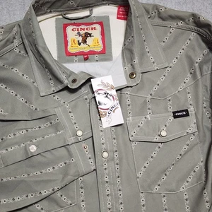 Neu Cinch Herren Blumen gestreift LS belüftet Druckknopf Performance Western Hemd oliv Neu mit Etikett - Bild 1 von 12