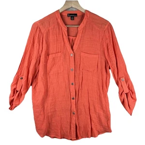 Signature Studio Women’s L Button Up Shirt Pink Top Pockets Casual Lightweight - Picture 1 of 7