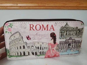 Roma Souvenir Womens Ladies Wallet 3 Pocket Zip Closure New - Picture 1 of 15
