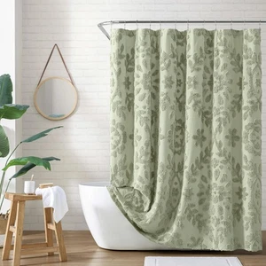 100% Cotton Fabric Shower Curtain for Bathroom, 72 x 72 inches, Sage Chenille... - Picture 1 of 4