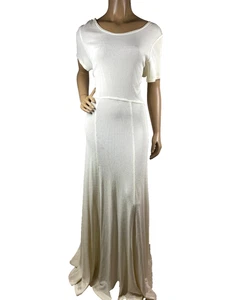 Double D Ranchwear Vintage Knit Maxi Dress Size L Ivory Scoop Neck SS - Picture 1 of 12