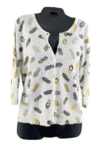 Christopher Banks Petite Large Fun Flip Flop Cardigan Cotton Button Up 3/4 Slv - Picture 1 of 7