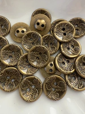 10PC Antiqued Bronze Vine & Leave Metal Buttons Flat Button 18mm - Image 1 of 3