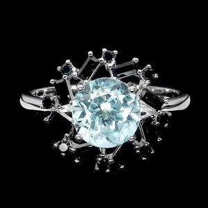 925 Sterling Silver Ring Round Topaz 8mm Spinel Natural Gemstone Jewelry Size 8 - Picture 1 of 13