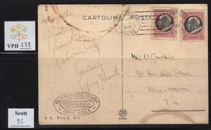 VPH_279. VATICAN. 1945 postcard w. multiple LITTLE MEDALLION stamps. Scott 95. - Picture 1 of 1