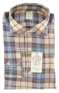 Finamore Napoli Beige Plaid Linen Shirt - Extra Slim - 15.5/39 - (OO) - Picture 1 of 4