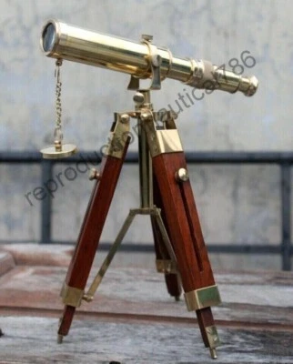 Solid Brass Telescope With Wooden Tripod - Nautical Navy Ship Telescope - Image 1 of 4