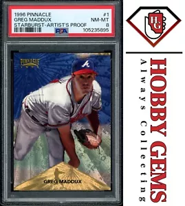 GREG MADDUX PSA 8 1996 Pinnacle Starburst Artist's Proof #1 - Picture 1 of 2