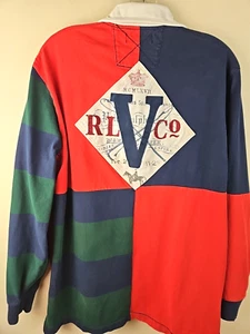 Vintage Polo Ralph Lauren Rugby Shirt Sz M County Riders Jockey Club Color Block - Picture 1 of 11