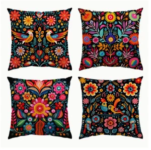 Throw Pillow Covers, 4 Piece Set - Mexican Fiesta Linen Throw Pillow Covers - Picture 1 of 2