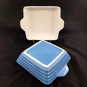 Lot of 2 Stoneware Ceramic Baker Square Small Casserole Blue 6" X 6" Handled - Picture 1 of 7