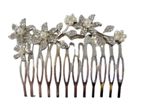 Wedding Bridal Jeweled Hair Comb with Rhinestone Crystal Flowers Hair Accessory - Picture 1 of 4