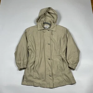 Talbots Trench Womens P Beige Hood Rain Drawstring Waist Mid-Length Coat Jacket - Picture 1 of 14