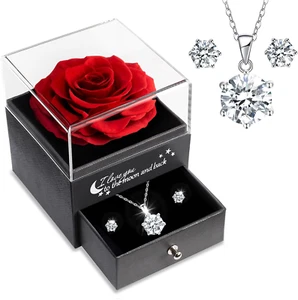 Rosa Eterna Stabilizzata;Vera Rosa Eterna Con Collana Argento 925 Donna Con E Or - Foto 1 di 12