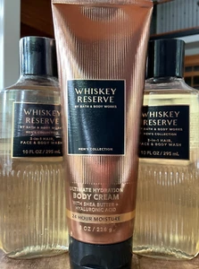 3pc WHISKEY RESERVE 8oz CREAM & 2 Face /Body WASH shower gel Bath and Body Works - Picture 1 of 2