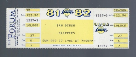 MAGIC JOHNSON 21points 11ass - 1981 CLIPPERS @ LAKERS FULL NBA BASKETBALL TICKET Cover