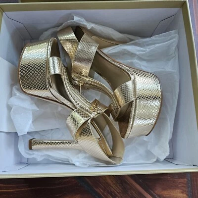 Michael Kors Berkley High Platfform Metalic Embossed Snake Leather Gold   US 6M - Image 1 of 4