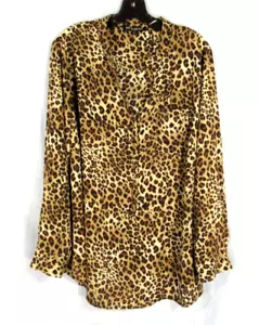 ZAC & RACHEL BRAUN/SCHWARZ Leopardenmuster GEORGETTE 1/2 Knopf V-AUSSCHNITT Top Bluse 2X - Bild 1 von 6