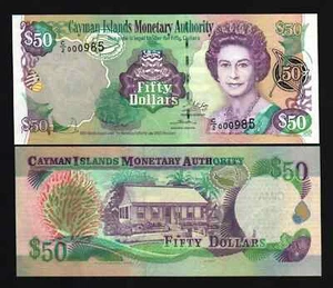 Cayman Islands 50 DOLLARS P-32 2003 Queen Elizabeth ♛ C/2 Low Serial # UNC NOTE - Picture 1 of 6