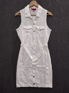 Camisa de cinturón de lino blanca Guess para mujer vestido ajustado con cuello abotonado talla M - Imagen 1 de 9