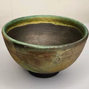 Studio RAKU bowl Iridescent Metalic Glaze Art Pottery Unsigned Made USA 3x2 - Picture 1 of 6