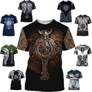 Casual Women Men T-Shirt 3D Print Short Sleeve Tee Tops Viking Tattoo Art Skull