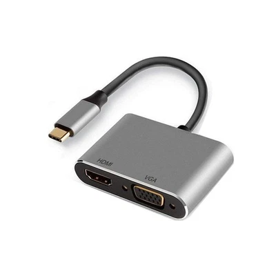 EWENT cavo adattatore video USB tipo-C a HDMI e VGA 0,15 m Nero Argento - Immagine 1 di 2