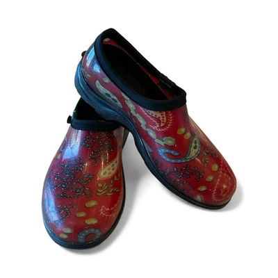 Sloggers Waterproof Shoes Gardening Clogs Women Sz 6 Paisley Print Red USA Made - Image 1 of 4