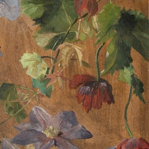 Marie Hesse Clematis Blüten Pflanzenstudie Unikat Öl Pappe vor 1900 - Picture 1 of 4