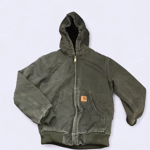 Carhartt Jacket Hoodie Hooded Moss Green Quilted Youth L (10/12) YYJ130 90s USA - Picture 1 of 8