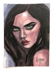 Original Portrait Woman HOPE Painting on Paper 4x5.5 by Lawn Walker - Picture 1 of 2
