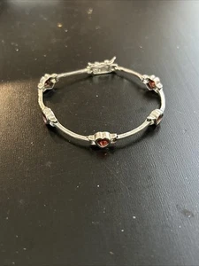 Vintage Sterlingsilber Granat herzförmiges Armband 7" - 7,44 Gramm - Bild 1 von 7