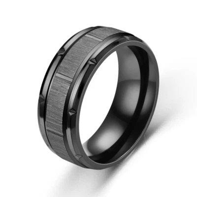 8 mm Indented Black Stainless Steel Brushed Inlay Engagement Ring Size 7 - 12 - Image 1 of 3