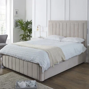 Luxury Manor Panel Plush Velvet Upholstered Bed Frame with Storage and Mattress - Picture 1 of 22