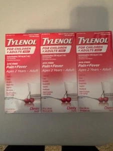 Tylenol Children + Adults Pain and Fever 8 oz. Liquid in Cherry Flavor 3 PackNIB - Picture 1 of 3
