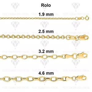 14K Gelbgold hohle Rollenkette Halskette, 7 Zoll bis 30 Zoll, hohle ovale Rolle - Bild 1 von 13